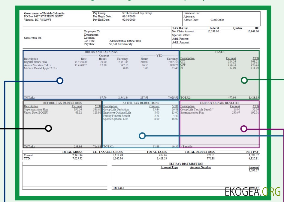 Modèle Word et PDF de bulletin de paie d'un employé de l'UNITÉ DE NÉGOCIATION